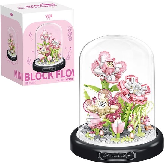 Kraftverdia Mini Kunstbloemen Boeket – Blokken speelgoed – Bloemenboeket in Stolp – Botanical Flowers Collection – Leukere Speelgoedbouwstenen Dan Lego – Woondecoratie – Geschikt Voor Jongens en Meisjes – Vakantiecadeaus – Roze van Kraftverdia™
