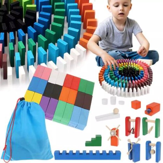 Kruzzel Houten Domino Knikkerbaan Set - 407 Stukken met Draagtas van Kruzzel