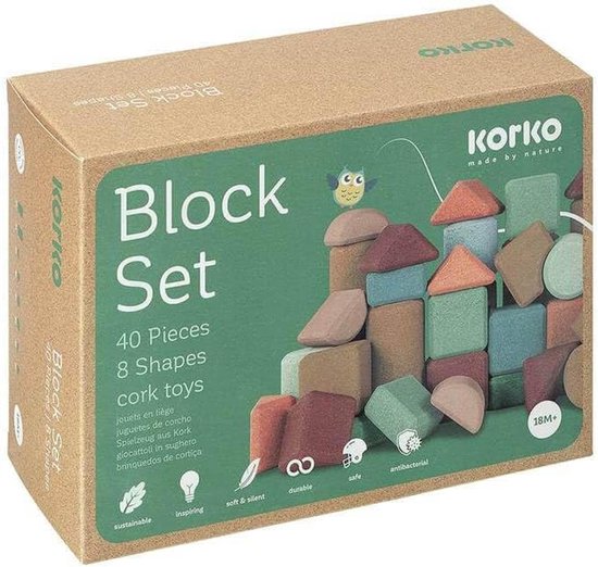 Kurk Bouwblokken - Duurzame Stenen - Kinderspel - Geruisloos & Veilig - 40 Stuks - Lichtbruin van Merkloos