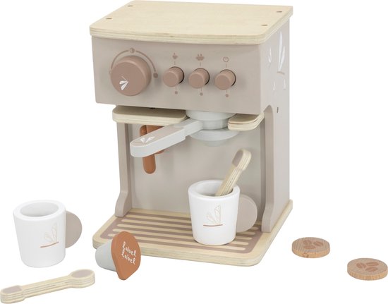 Label Label - Houten Espresso Machine - Nougat - FSC Hout - Inclusief 2 Kopjes, 2 Lepeltjes, Melkcupje & Koffiepads - Geschikt voor Kindjes vanaf 3 Jaar van Label Label