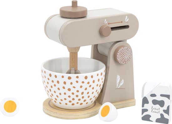 Label Label - Houten Keukenmixer - Nougat - Inclusief Kommetje, Ei & Pakje Melk - FSC Hout - Stimuleert Creatief Spelen - Geschikt voor Kindjes vanaf 3 Jaar van Label Label