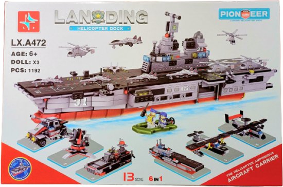 Landing Helicopter Dock - Bouwset - 6 in 1 set - 1192 onderdelen - Vliegdekschip - Giftbox - Compatible met bekende merk van Cobi
