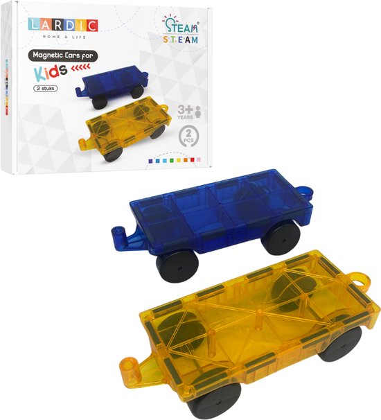Lardic - Magnetisch Speelgoed - 2 auto's uitbreidingsset - Magnetic Tiles - Bouwspeelgoed - Magnetische Tegels - Montessori Speelgoed - Educatief Constructie Speelgoed van Merkloos