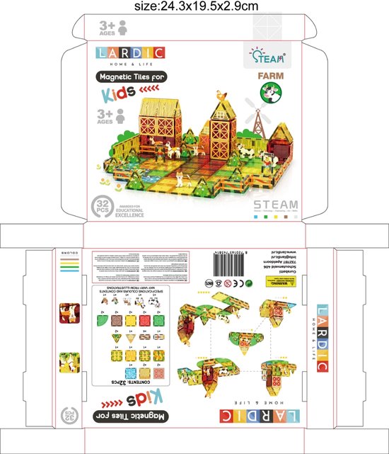Lardic - Magnetisch Speelgoed Boerderij Set - Magnetic Tiles - Bouwspeelgoed - Bouwblokken - Magneten Speelgoed - Magnetische Tegels - Magna - Bouwstenen - Montessori Speelgoed - Educatief Constructie Speelgoed van Merkloos