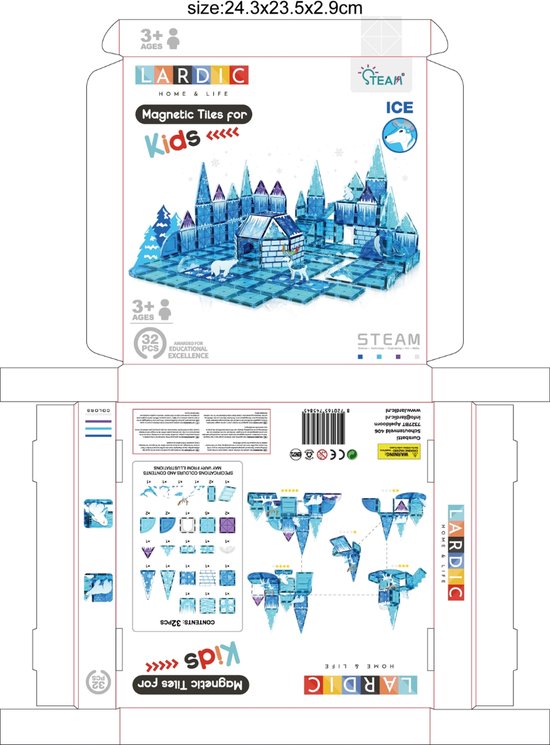 Lardic - Magnetisch Speelgoed Frozen Ice Set - Magnetic Tiles - Bouwspeelgoed - Bouwblokken - Magneten Speelgoed - Magnetische Tegels - Magna - Bouwstenen - Montessori Speelgoed - Educatief Constructie Speelgoed van Merkloos