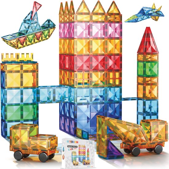 Lardic - Magnetisch Speelgoed - Magnetic Tiles - 100 Stuks - Bouwspeelgoed - Bouwblokken - Magneten Speelgoed - Magnetische Tegels - Magna - Bouwstenen - Montessori Speelgoed - Educatief Speelgoed - Sinterklaas van Lardic