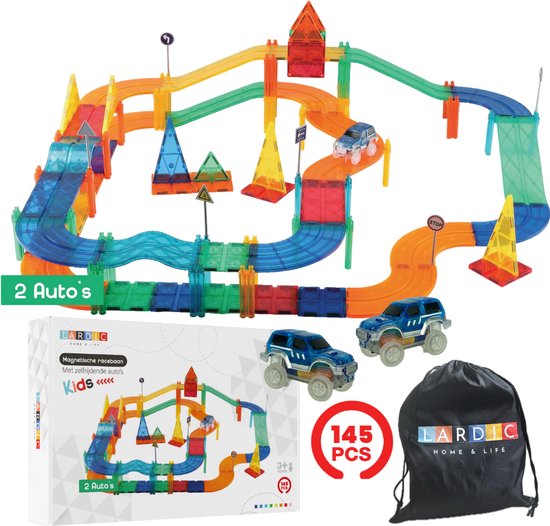 Lardic Magnetisch Speelgoed Racebaan - 145 Stuks - Magnetic Tiles - Bouwspeelgoed - Bouwblokken - Magna - Magneten Speelgoed - Magnetische Tegels - Bouwstenen - Montessori Speelgoed - Educatief Speelgoed - Jongens & Meisjes van Merkloos