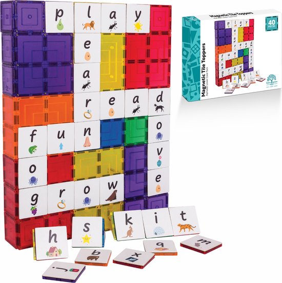 Learn & Grow - Magnetische Tegel Toppers - Alfabet Kleine Letters Pakket - 40 Stuks - Magnetische Bouwstenen Opzetstukken van Lea
