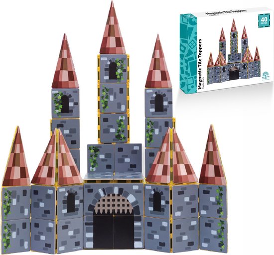 Learn & Grow - Magnetische Tegel Toppers – Kasteel Pakket - 40 Stuks - Magnetische Bouwstenen Opzetstukken van Lea