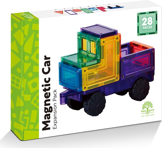 Learn & Grow - Magnetische Tegels – Auto Uitbreidingspakket - 28 stuks - Magnetische Bouwstenen - Auto's van Lea