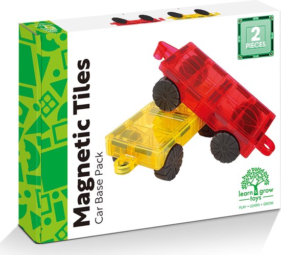Learn & Grow - Magnetische Tegels - Autobasis Met Wielen - 2 Stuks - Magnetische Bouwstenen - Auto's van Lea