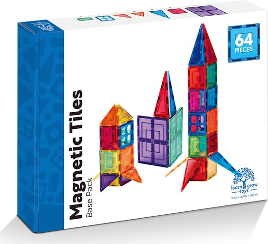 Learn & Grow - Magnetische Tegels - Basispakket - 64 Stuks - Magnetische Bouwstenen - Bouwpakket van Lea