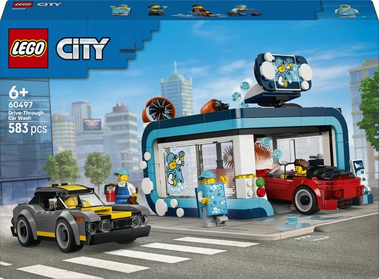 LEGO® City Autowasstraat Bouwset met 2 Speelgoedauto's - Interactieve Set met Draaibare Borstels, Waterelementen en een Stofzuigstation - Cadeautip voor Kinderen Vanaf 6 Jaar - 60497 van Merkloos