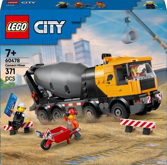 LEGO® City Cementwagen - Groot Bouwvoertuig voor Jongens, Meisjes en Kinderen Vanaf 7 Jaar - Betonmixer met Draaiende Trommel en Kantelbare Cabine - Cadeautip voor Verjaardagen - 60478 van Merkloos