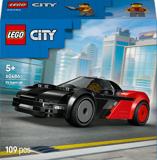 LEGO® City EV Supercar Bouwset - Elektrische Sportauto voor Jongens, Meisjes en Fans Vanaf 5 Jaar - Raceauto met Minifiguur van Coureur - Klein Cadeautje voor een Kinderverjaardag - 60486 van Merkloos