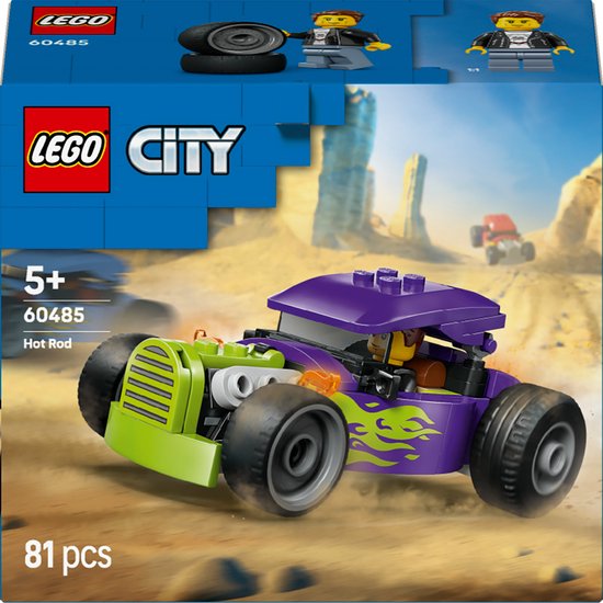 LEGO® City Hot Rod Raceauto Speelgoed - Bouwset met Modelauto voor Jongens en Meisjes Vanaf 5 Jaar - Klassiek Voertuig voor Racefans - Met Minifiguur van Coureur - Klein Cadeautje voor een Kinderverjaardag - 60485 van Merkloos