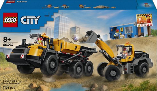 LEGO® City Kiepwagen en Voorlader - Bouwset met 2 Bouwplaatsvoertuigen en Draagbaar Bouwkantoor - Kinderspeelgoed - Leuke Cadeautip voor Jongens en Meisjes Vanaf 8 Jaar - 60494 van Merkloos