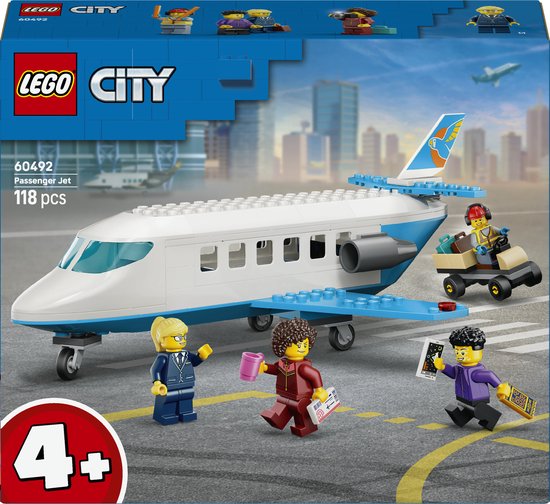 LEGO® City Passagierstoestel Bouwset voor Kinderen - Speelgoedvliegtuig met Piloot, Vliegveldmedewerkster en 2 Minifiguren van Reizigers - Leuke Cadeautip voor Kinderen Vanaf 4 Jaar - 60492 van Merkloos