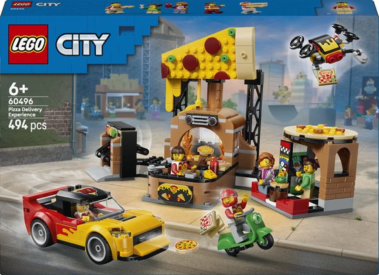 LEGO® City Pizzacentrale met Voertuigen - Bouwspeelgoed van een Pizzarestaurant met Bezorgdrone, Sportwagen en Scooter - Cadeautip voor Raceliefhebbers Vanaf 6 Jaar - 60496 van Merkloos