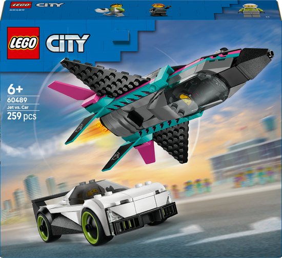 LEGO® City Straalvliegtuig vs. Sportauto - Racespeelset met Straalvliegtuig en Sportauto voor Jongens en Meisjes Vanaf 6 Jaar die van Snelheid Houden - Minifiguren van een Coureur en Piloot - Klein Cadeautje voor een Kinderverjaardag - 60489 van Merkloos