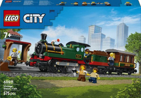 LEGO® City Vintage Stoomtrein - Bouw- en Speelset voor Kinderen - Stoomtreinmodel met Kolentender, Passagierswagon en Perron - Cadeautip voor Treinliefhebbers Vanaf 7 Jaar - 60511 van Merkloos