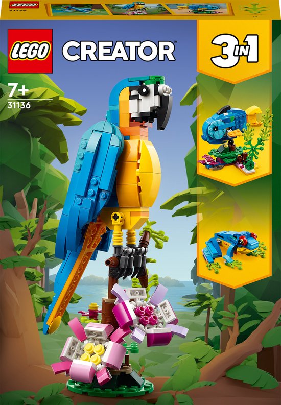 LEGO Creator 3in1 Exotische Papegaai - Kikker - Vis Dieren Speelgoed Set voor Kinderen - 31136 van LEGO