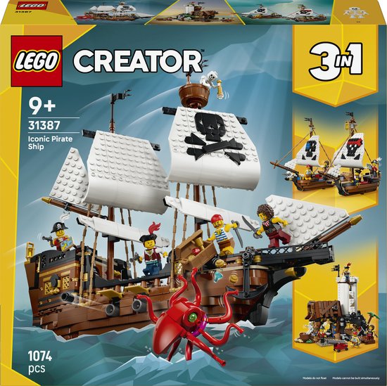 LEGO® Creator 3in1 Klassiek Piratenschip Kinderspeelgoed - Bouw een Piratenschip, Kasteel of Twee Schepen - Bouwset met 5 Minifiguren - Voor Jongens en Meisjes Vanaf 9 Jaar 31387 van Merkloos