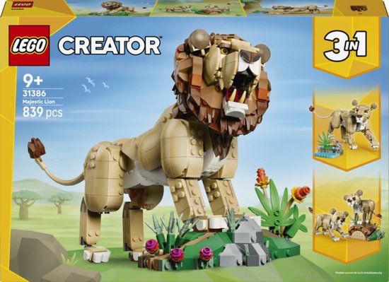 LEGO® Creator 3in1 Wilde Dieren: Majestueuze Leeuw Bouwset - Bouw een Leeuw, Leeuwin of 2 Welpen - Dierenspeelgoed voor Fantasierijk Spelen - Cadeau voor Kinderen Vanaf 9 Jaar - 31386 van Merkloos