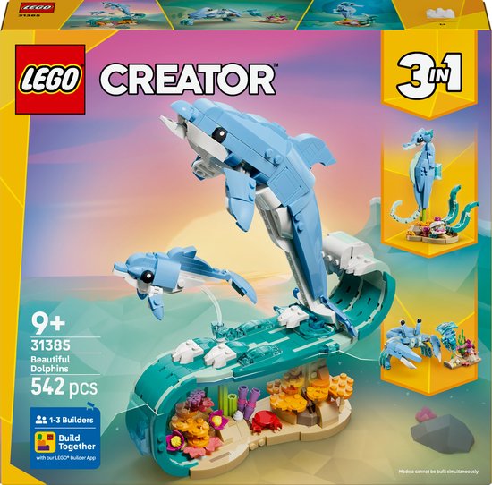 LEGO® Creator 3in1 Zeedieren: Prachtige Dolfijnen - Bouw Om tot een Zeepaardje of Krab - 31385 van Merkloos