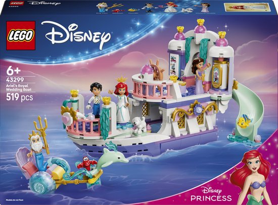 LEGO® ǀ Disney Princess Ariëls Koninklijke Trouwboot - De Kleine Zeemeermin Set met Ariël, Sebastiaan en 5 Andere Personages - Fantasierijk Cadeau voor Kinderen Vanaf 6 Jaar - 43299 van Merkloos