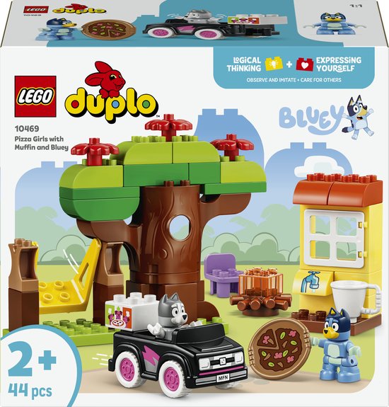 LEGO® DUPLO® Bluey Pizzameisjes met Muffin en Bluey Bouwspeelgoed - Fantasierijke Speelset met Auto, Boom, Schommel en 2 Bluey Figuren - Cadeau voor Peuters Vanaf 2 Jaar - 10469 van Merkloos