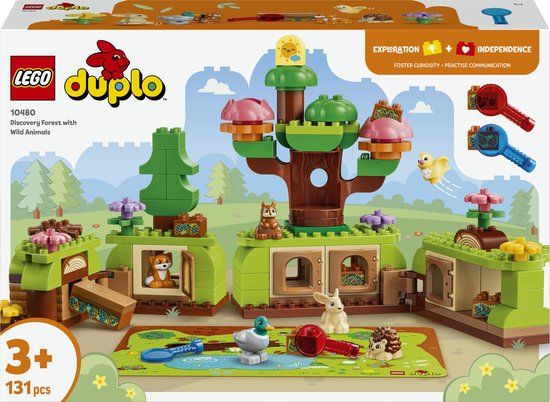 LEGO® DUPLO® Ontdekkingsbos met Wilde Dieren - Bouwset voor Peuters met Speelmat – Figuren van een Egel, Eend, Eekhoorn, Konijn, Vogel en Vos - Cadeautip voor Jongens en Meisjes Vanaf 3 Jaar - 10480 van Merkloos