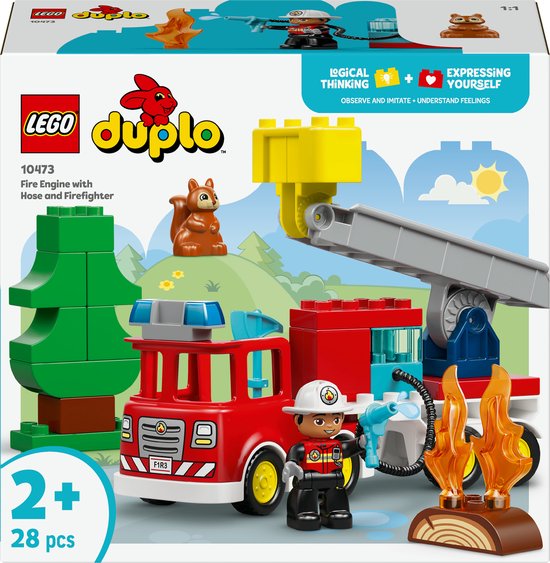 LEGO® DUPLO® Town Brandweertruck met Slang en Brandweerman Speelgoed met Reddingsvoertuig - Leerzaam Cadeau voor Peuters Vanaf 2 Jaar - Met Eekhoornfiguur en Ladder - 10473 van Merkloos