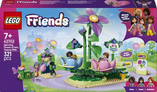 LEGO® Friends Draaiende Theekopjesattractie met Bloementhema - Bouwset voor Kinderen vanaf 7 jaar - Speelgoedpretpark voor Rollenspellen - Werkende Attractie en 3 Minipoppetjes - Cadeautip voor Meisjes en Jongens - 42702 van Merkloos