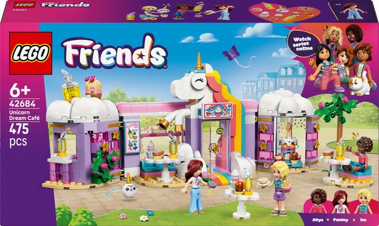 LEGO® Friends Eenhoorn Droomcafé Bouwset - Rollenspel met Regenboog- en Eenhoornthema voor Meisjes, Jongens en Kinderen Vanaf 6 Jaar - 3 Minipoppetjes, Speelgoedtaarten en Cafétafels - Cadeautip voor Verjaardagen - 42684 van Merkloos