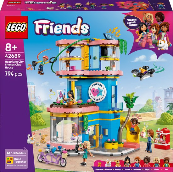 LEGO® Friends Heartlake City Clubhuis - Bouwspeelgoedset voor Meisjes en Jongens Vanaf 8 Jaar - 5 Minipoppetjes, Kat, Gekko, Konijn - Tokkelbaan, Glijbaan, Keuken, Fantasiespel voor Kinderen - Cadeautip - 42689 van Merkloos