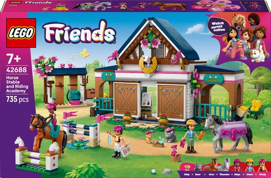LEGO® Friends Paardenstal en Manege - 3 Minipoppetjes, 2 Paardenfiguren, Kat, Hond, Zadels, Hindernissen - Cadeau voor Paardenliefhebbers, Meisjes, Jongens en Kinderen Vanaf 7 Jaar - Verjaardagscadeau - 42688 van Merkloos