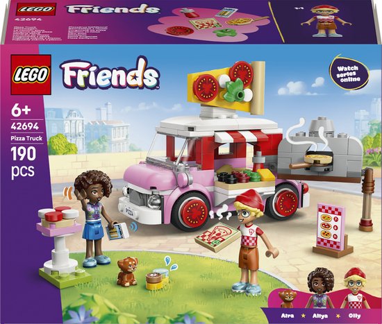 LEGO® Friends Pizzatruck - Bouwset voor Kinderen Vanaf 6 Jaar - Foodtruck voor Rollenspellen - 2 Minipoppetjes, Pizzaoven, Toppings en Hondenfiguur - Cadeautip voor Meisjes en Jongens - 42694