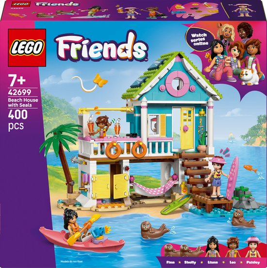LEGO® Friends Strandhuis met Zeehonden - Bouwset met Huis, 3 Minipoppetjes, 2 Zeehondenfiguren, Kajak en Hangmat - Fantasiespeelgoed voor Meisjes en Jongens Vanaf 7 Jaar - Cadeautip voor Kinderen - 42699 van Merkloos