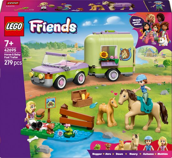 LEGO® Friends Trailer met Paard en Veulen Speelgoedset met Dieren - 2 Minipoppetjes, Paard, Veulen, Puppy en Kikkerfiguren - Fantasierijke Cadeautip voor Verjaardagen voor Meisjes, Jongens en Kinderen Vanaf 7 Jaar - 42695 van Merkloos