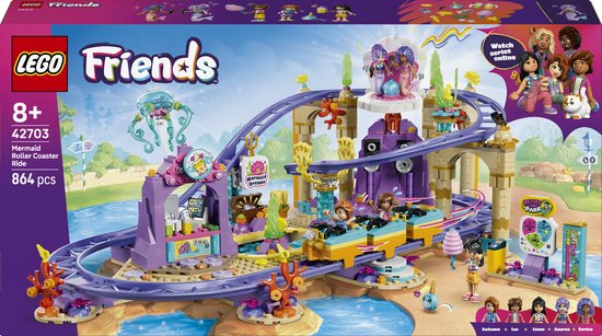 LEGO® Friends Zeemeerminnenachtbaan - Bouwspeelgoed voor Kinderen Vanaf 8 Jaar - Fantasierijke Set met 5 Minipoppetjes, Bubbeltheekraam, Schelpenpodium en Zwembad - Cadeautip voor Meisjes en Jongens - 42703 van Merkloos