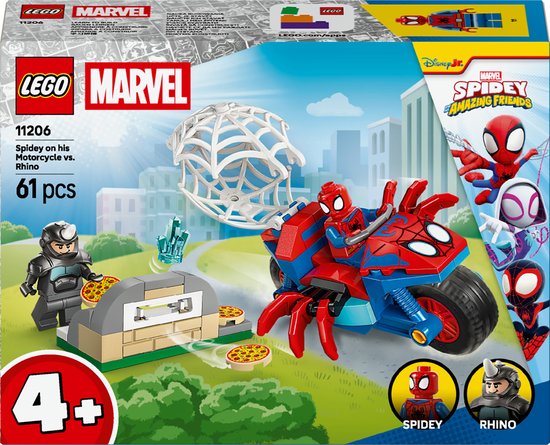 LEGO® ǀ Marvel Spidey en Zijn Geweldige Vriendjes Spidey op Zijn Motor vs. Rhino - Superheldenbouwset - Cadeau voor Kinderen Vanaf 4 Jaar - Spider-Man Bouwset met 2 Minifiguren - 11206 van Merkloos