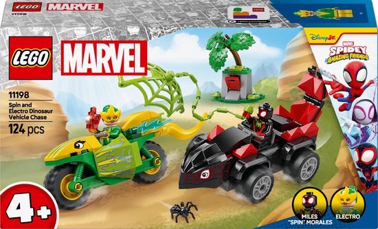 LEGO Marvel Spidey en zijn geweldige vriendjes Spin en Electro achtervolging met dinosaurusvoertuigen - 11198 van LEGO