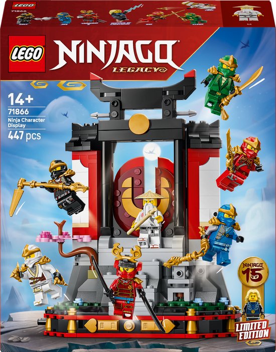 LEGO® NINJAGO® 15-Jarig Jubileum: Display met Ninjapersonages - Ninjaspeelgoed - Displaystandaard met 8 Minifiguren - Bouwset voor Fans Vanaf 14 Jaar - Cadeautip voor Kinderen - 71866 van Merkloos