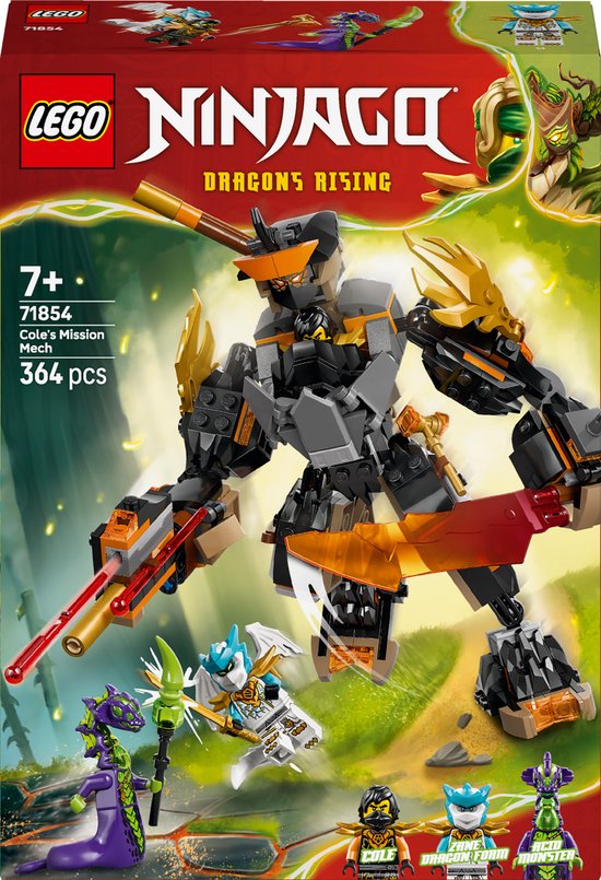 LEGO® NINJAGO® Cole's Missiemecha en Draak Zane - Ninjaspeelgoed - Speelset met 3 Minifiguren van Cole, Draak Zane en Zuurmonster - Bouwset voor Kinderen Vanaf 7 Jaar - Cadeautip - 71854 van Merkloos