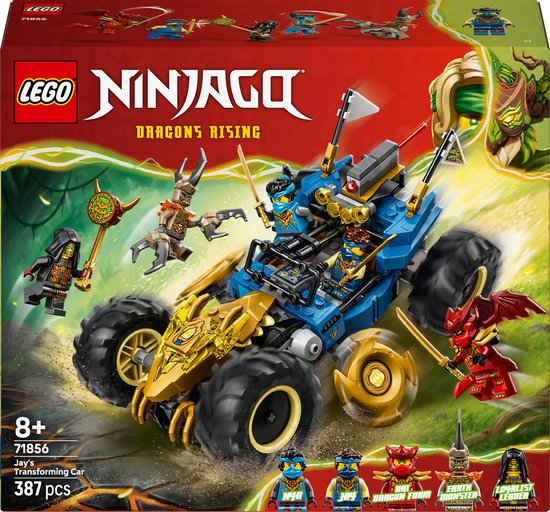 LEGO® NINJAGO® Jay's Transformerende Auto - Ninjaset met 5 Minifiguren Inclusief Jay, Nya en Dragon Form Kai - Cadeautip voor Jongens en Meisjes Vanaf 8 Jaar en Autoliefhebbers - 71856 van Merkloos