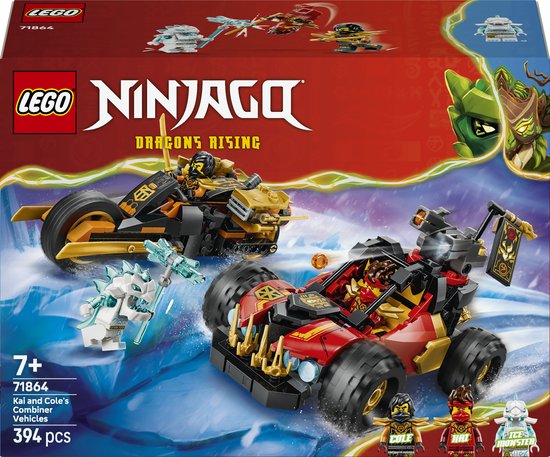 LEGO® NINJAGO® Kai en Cole's Combivoertuigen - Bouwset voor Kinderen met 2 Transformerende Voertuigen en 3 Minifiguren - Cadeautip voor Jongens en Meisjes Vanaf 7 Jaar - 71864 van Merkloos