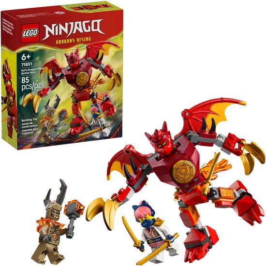 LEGO® NINJAGO® Kai's Drakenmecha Strijdpakket - Speelgoedmecha - Speelset met 3 Minifiguren Waaronder Kai en Sora - Ninjabouwset voor Kinderen Vanaf 6 Jaar - Cadeautje - 71851 van Merkloos