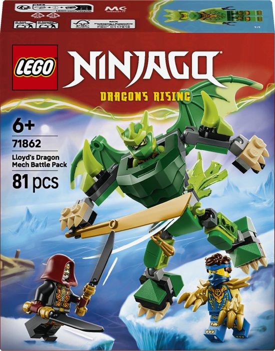 LEGO® NINJAGO® Lloyds Drakenmecha Strijdpakket - Speelset met Actiefiguur en 3 Minifiguren - Ninjabouwset voor Jongens en Meisjes - Cadeautje voor Kinderen Vanaf 6 Jaar - 71862 van Merkloos