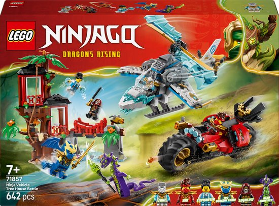 LEGO® NINJAGO® Ninjavoertuigen bij de Boomhut - Actiespeelgoed - Speelset met Boomhut, Helikopter, Motor en 6 Minifiguren - Bouwset voor Kinderen Vanaf 7 Jaar - Cadeautip - 71857 van Merkloos